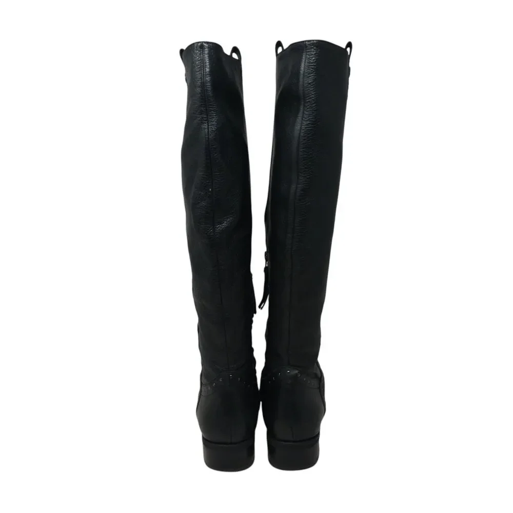 Sam‎ Edelman Prina Black Studded Leather Tall Riding Boots Womens 8